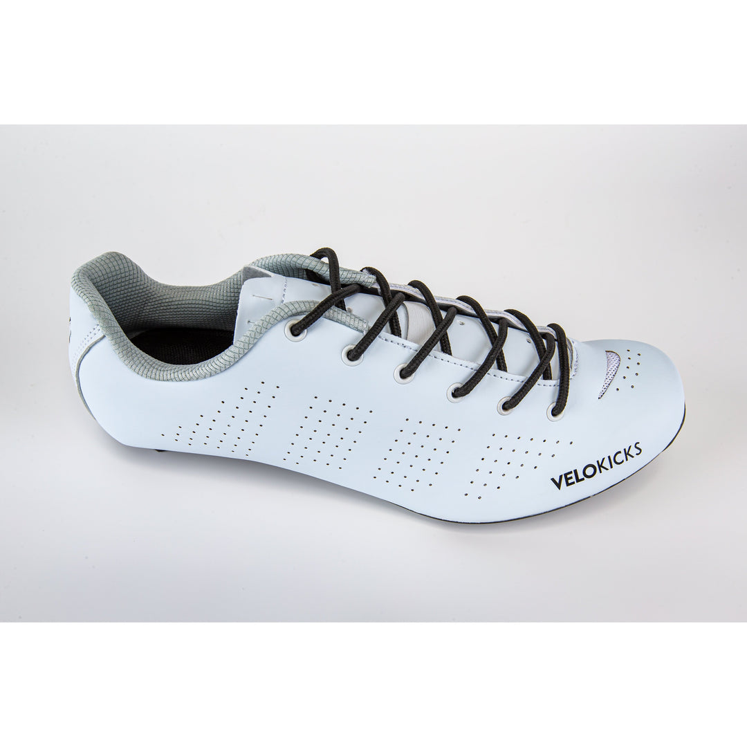 VeloKicks Blanco lace up - white road laced cycling shoes